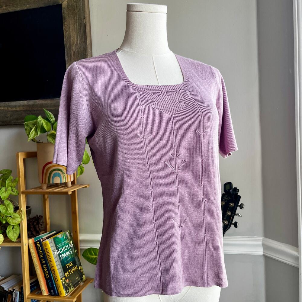 Vintage Y2K  Short Sleeve Blouse Lilac Purple Knit Silk Blend Size Medium